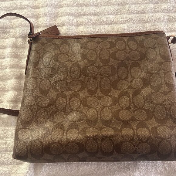 COACH Signature File Bag F34938 Khaki Brown Cross Body Bag - Picture 2 of 6